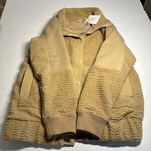 NWT Mono B Women's Tan Super Soft Sherpa Fleece Button Up Jacket Size Small S